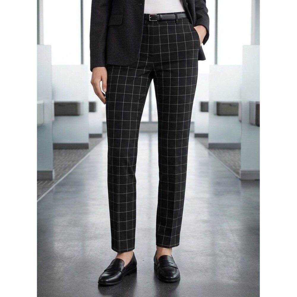Amanda + Chelsea Size 6 Black Windowpane Grid Plaid Ankle Pants Career